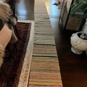 Vintage Folk Rag Runner Rug Long